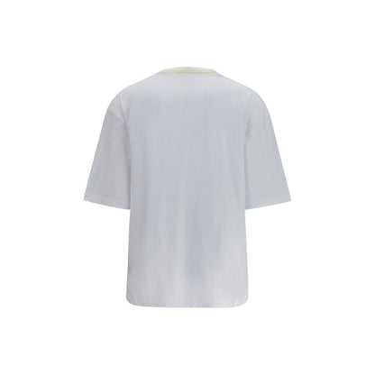 T-Shirt by Jacquemus for women in cotton white showcases a fashionable silhouette, elegantly detailed with a fashionable and crew neckline for a sophisticated, high-fashion look.