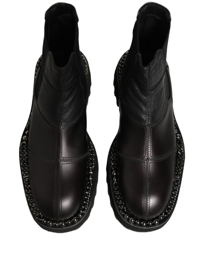 Dolce & Gabbana Black Leather Slip On Chelsea Boots Shoes