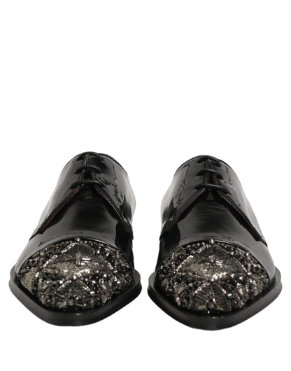 Dolce & Gabbana Black Embellished Men Derby Dress Formal Shoes