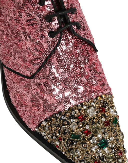 Dolce & Gabbana Pink Sequin Embellished Men Derby Dress Shoes