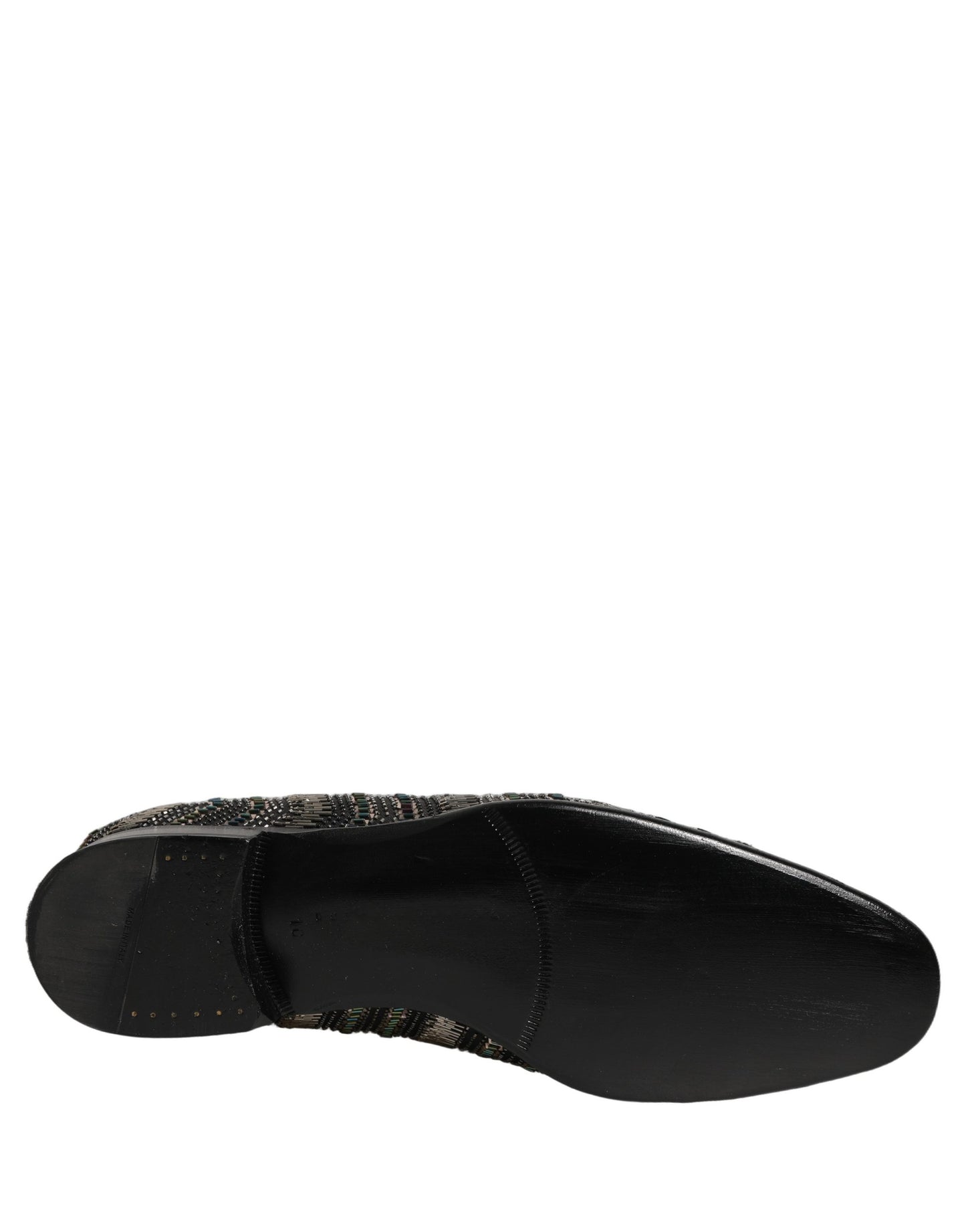 Dolce & Gabbana Black Silver Embellished Slip On Loafers Shoes