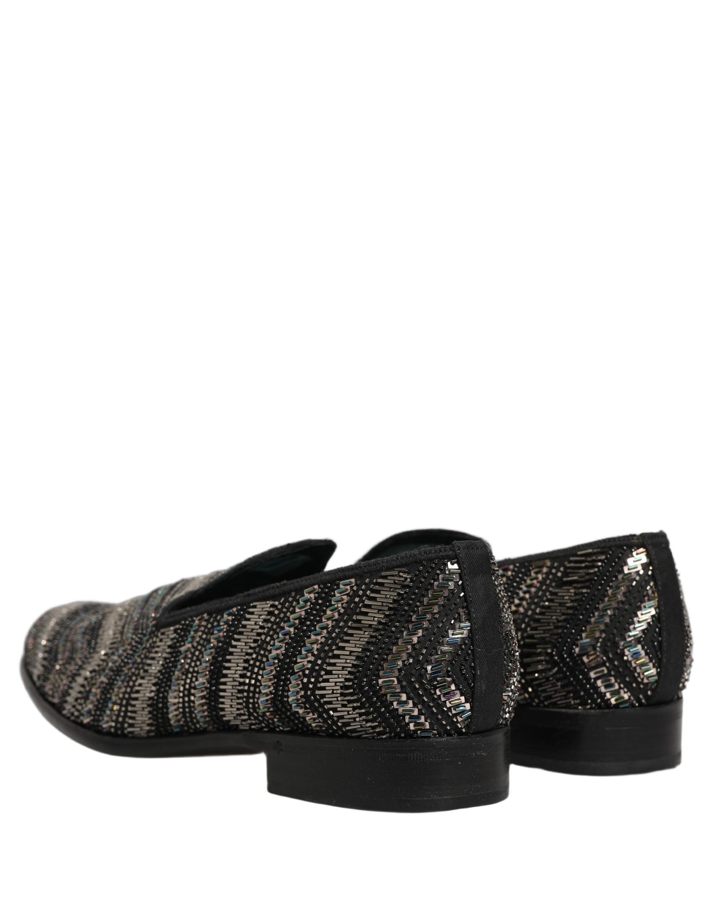 Dolce & Gabbana Black Silver Embellished Slip On Loafers Shoes