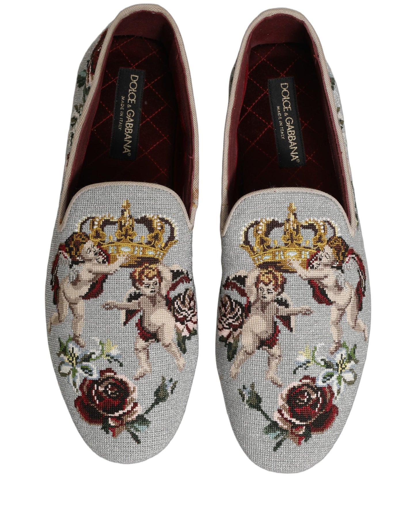 Dolce & Gabbana Gray Crown Rose Angel Embroidery Loafer Shoes