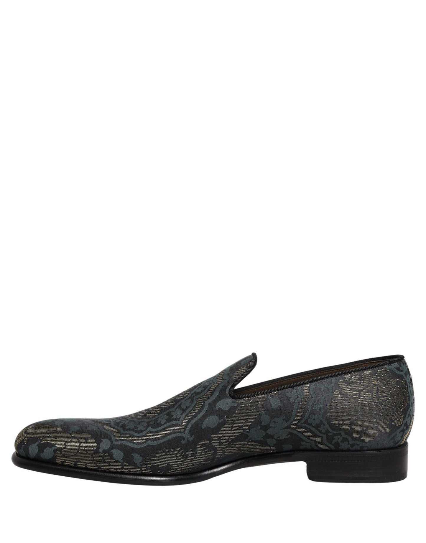 Dolce & Gabbana Black Floral Brocade Slip On Loafers Shoes