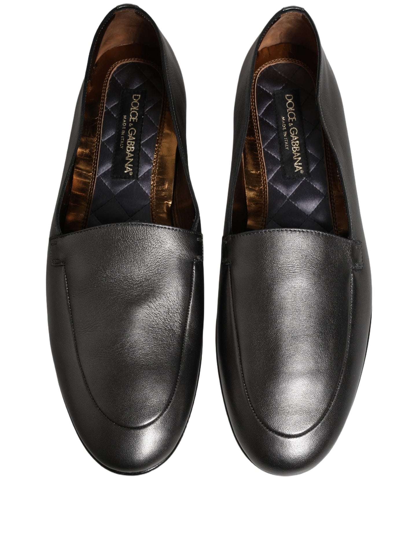Dolce & Gabbana Silver Leather DG Logo Slip On Loafers Shoes