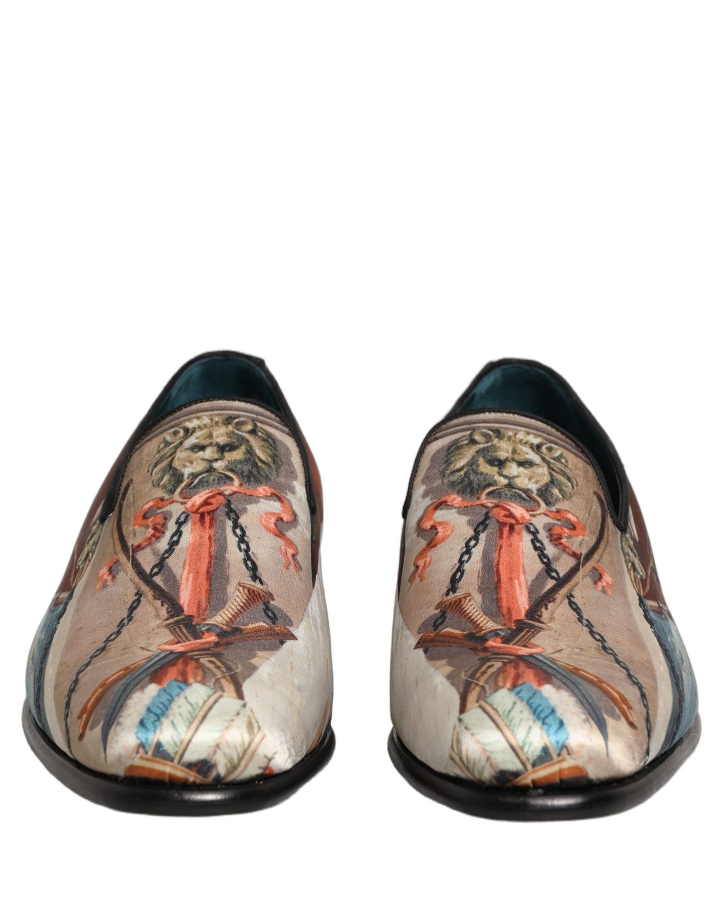 Dolce & Gabbana Multicolor Lion Print Slip On Loafers Shoes