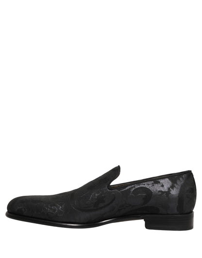 Dolce & Gabbana Black Brocade Men Slip On Dress Loafers Shoes