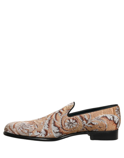 Dolce & Gabbana Gold Brocade Baroque Men Loafers Shoes