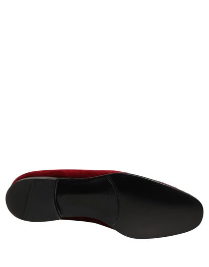 Dolce & Gabbana Men's Leather Plush Velvet & Sequins Loafer Slip-On Slippers Shoes - Bordeaux Maroon