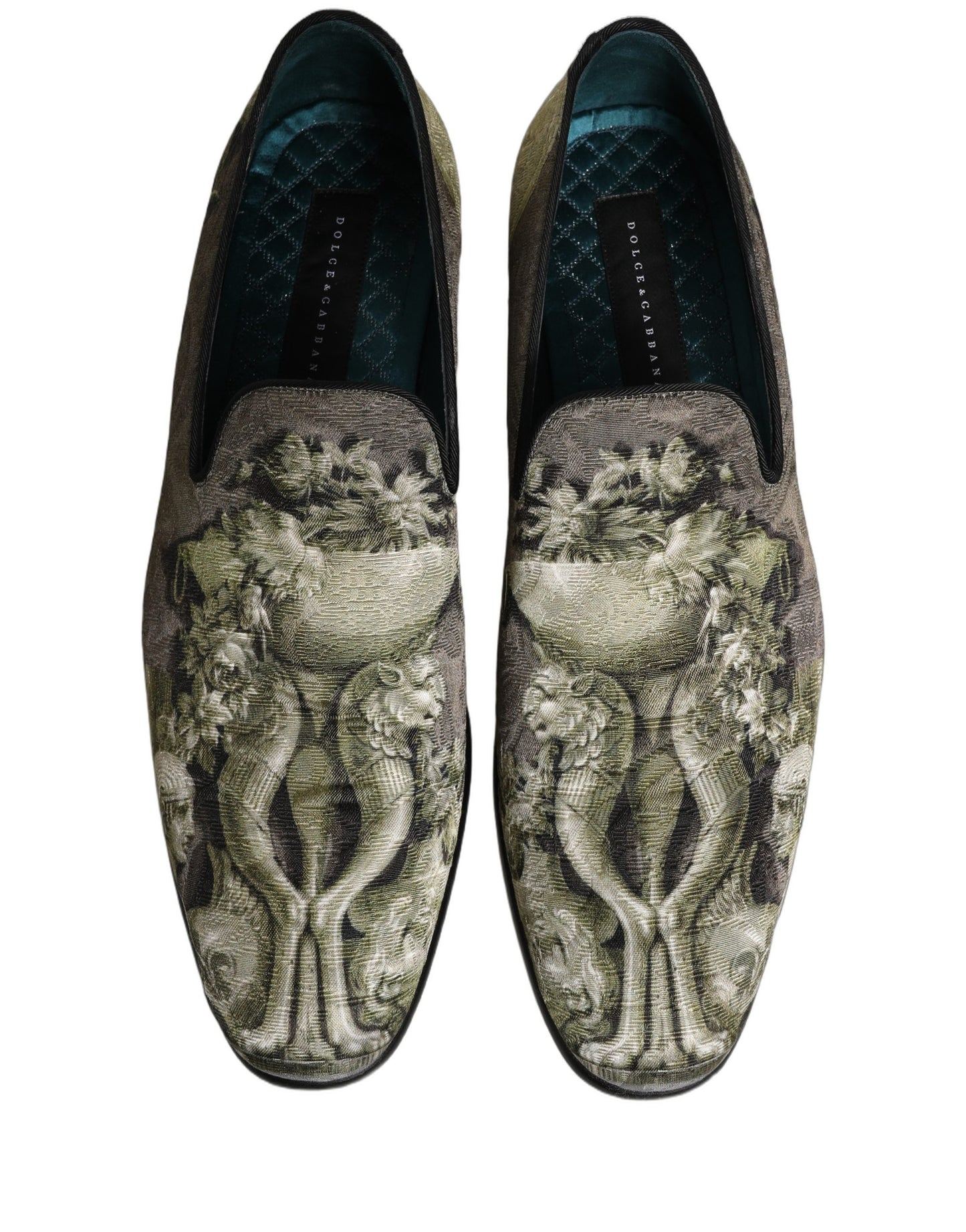 Dolce & Gabbana Brown Baroque Print Slip On Loafers Shoes