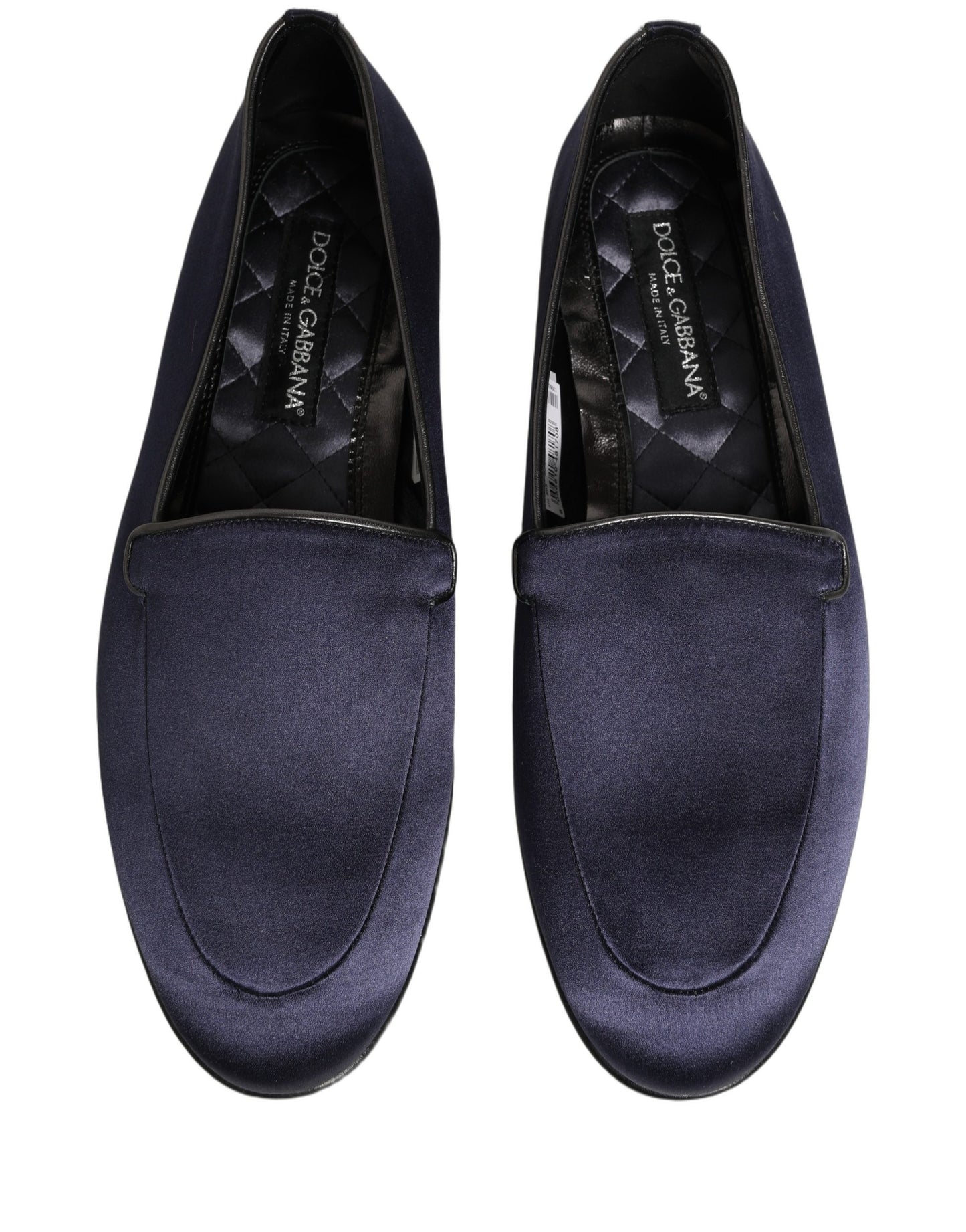 Dolce & Gabbana Blue Satin Logo Slip On Flats Loafers Shoes