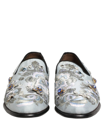 Dolce & Gabbana White Floral Embellished Men Loafers  Shoes