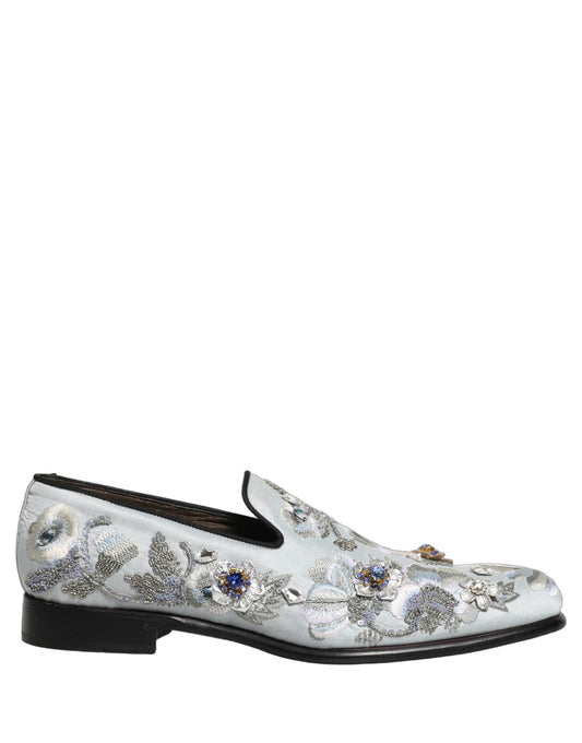 Dolce & Gabbana White Floral Embellished Men Loafers  Shoes