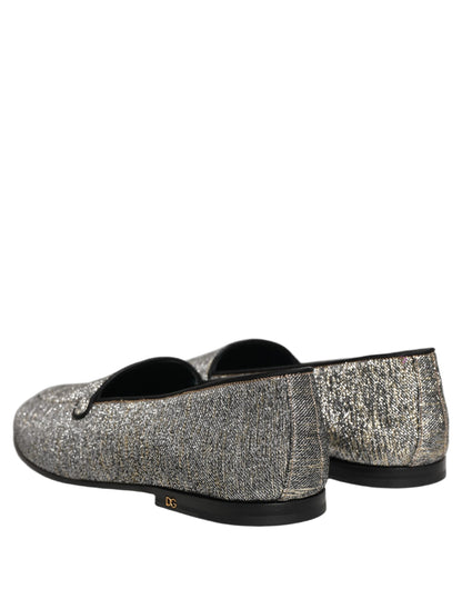 Dolce & Gabbana Gray Lurex Glitter Men Dress Loafers Shoes