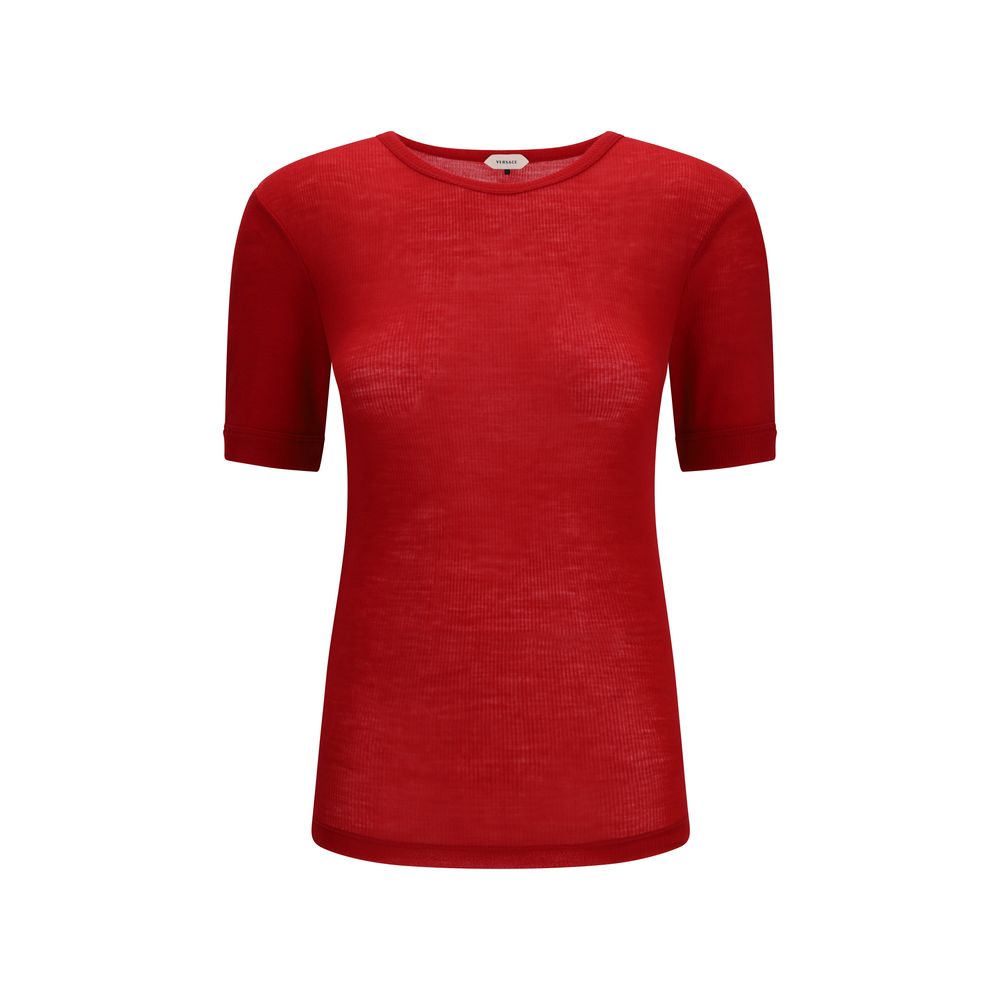 T-Shirt by Versace for women in wool multicolor & signature showcases a unassuming silhouette, artfully detailed with a refined and unassuming short-sleeve for a sophisticated, contemporary look.