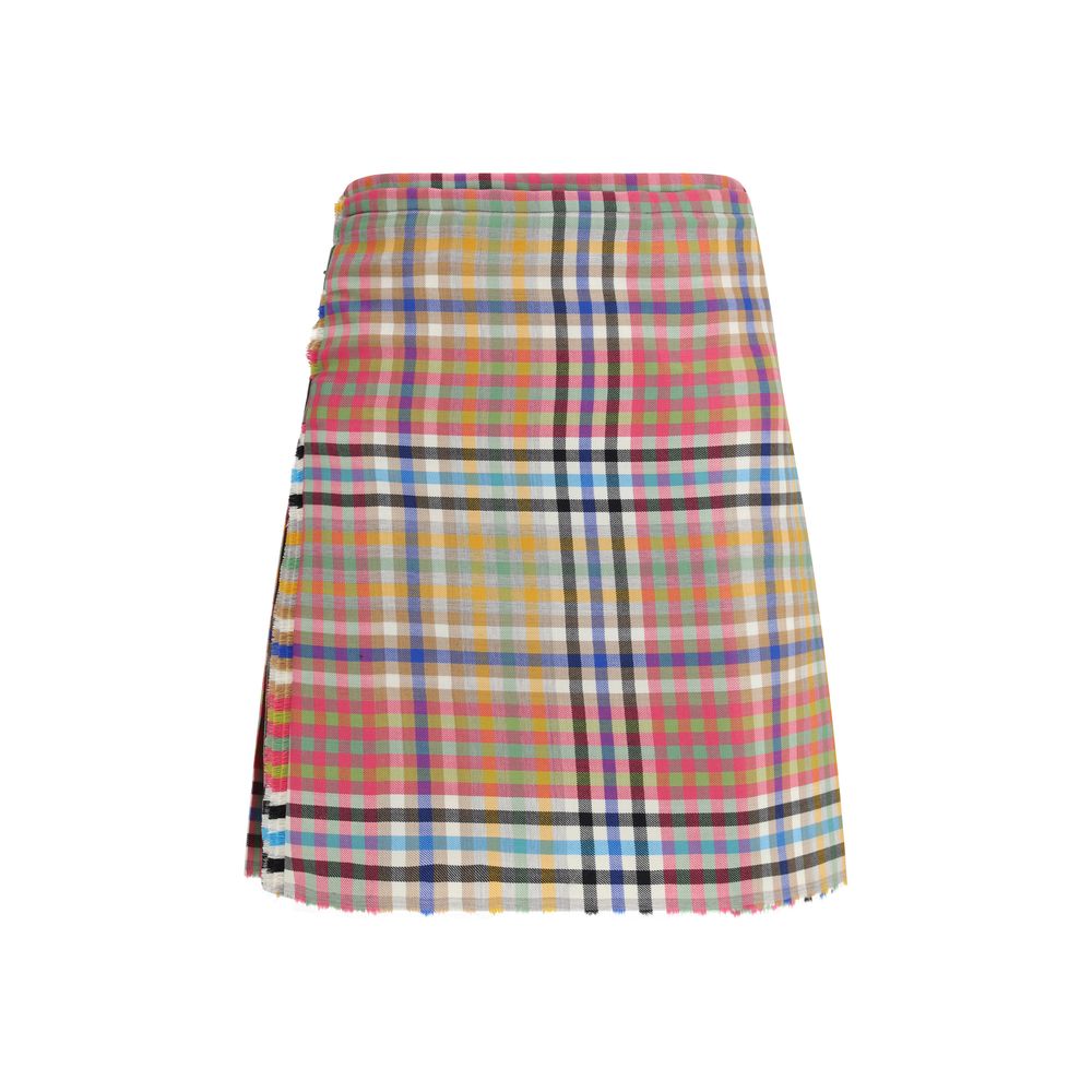 Skirt by Vivienne Westwood for women in leather & wool multicolor & jacquard features an relaxed-yet-refined silhouette that elegantly showcases the Heather Women's Pleated Kilt Flared High Rise Leather & Wool Mini Skirt design and sophisticated mini.