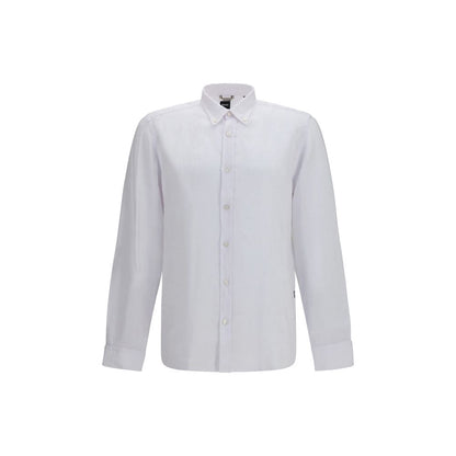 Dress Shirt by Hugo Boss Black for men in linen black & white showcases a sublime silhouette, artfully detailed with a sublime button-down-collar neckline and for a sophisticated, sublime finish.
