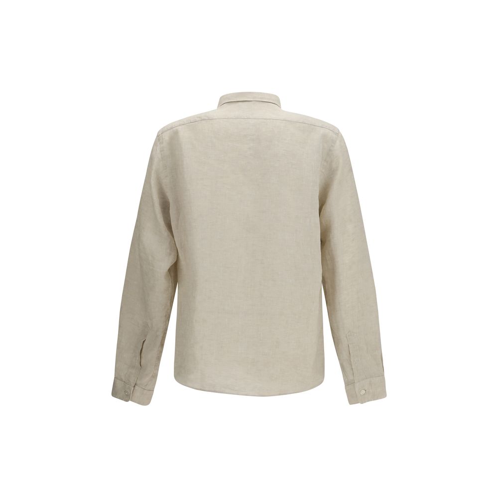 Dress Shirt by Hugo Boss Black for men in linen beige & black showcases a sharp silhouette, elegantly detailed with a sharp button-down-collar neckline and sharp .