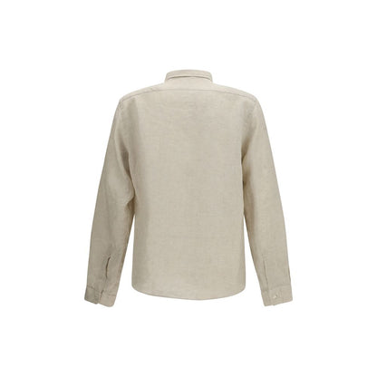 Dress Shirt by Hugo Boss Black for men in linen beige & black showcases a sharp silhouette, elegantly detailed with a sharp button-down-collar neckline and sharp .