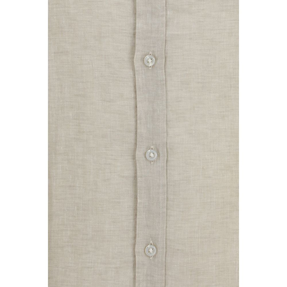 Dress Shirt by Hugo Boss Black for men in linen beige & black features an architectural silhouette with a refined and elegant button-down-collar neckline for a architectural look.