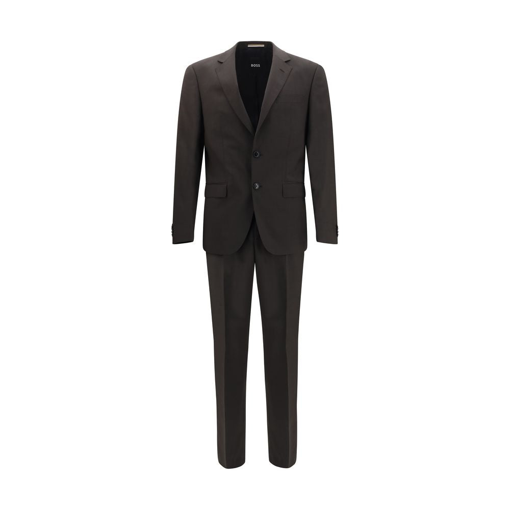 Pant Suit by Hugo Boss Black for men in merino virgin wool black & gray showcases a sartorial silhouette, artfully detailed with a sophisticated and a sartorial straight & regular-fit for a refined, high-fashion aesthetic.