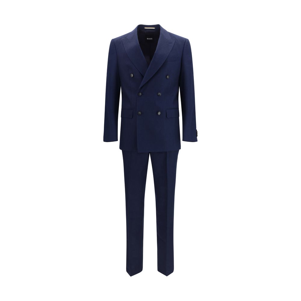Pant Suit by Hugo Boss Black for men in merino virgin wool & mohair black & blue showcases an bespeak silhouette, artfully detailed with a sophisticated and an bespeak relaxed-fit & slim for a refined finish.