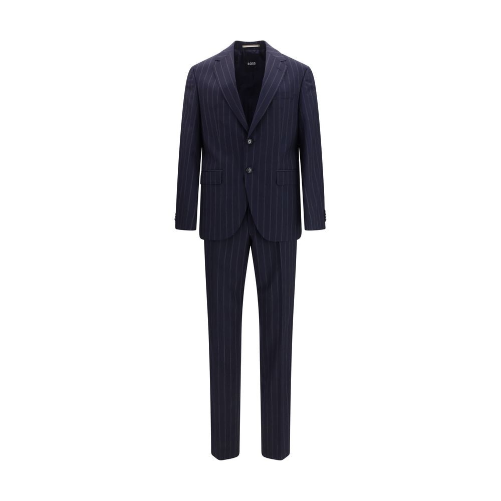 Pant Suit by Hugo Boss Black for men in merino virgin wool black, blue, patterned & striped presents a sharp silhouette, artfully finished with a sharp and a sophisticated regular-fit for a truly sharp look.