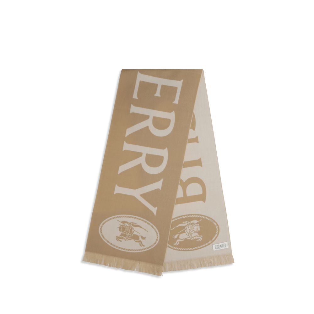 Scarf by Burberry for men in merino wool beige & jacquard presents a cosy silhouette, artfully capturing the sophisticated design and premium aesthetic of the Merino Wool Fringes Scarf.