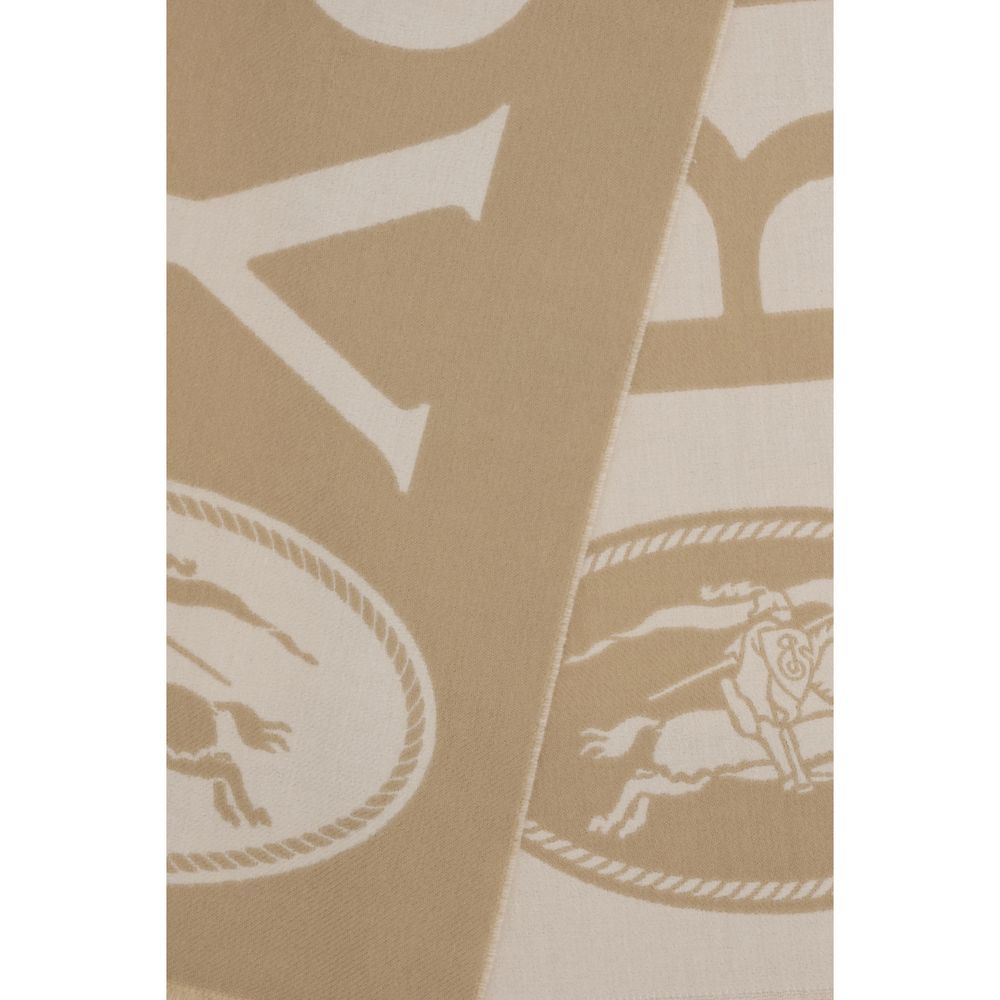 Scarf by Burberry for men in merino wool beige & jacquard features a timeless silhouette, artfully capturing the essence of the timeless Merino Wool Fringes Scarf design for a sophisticated look.