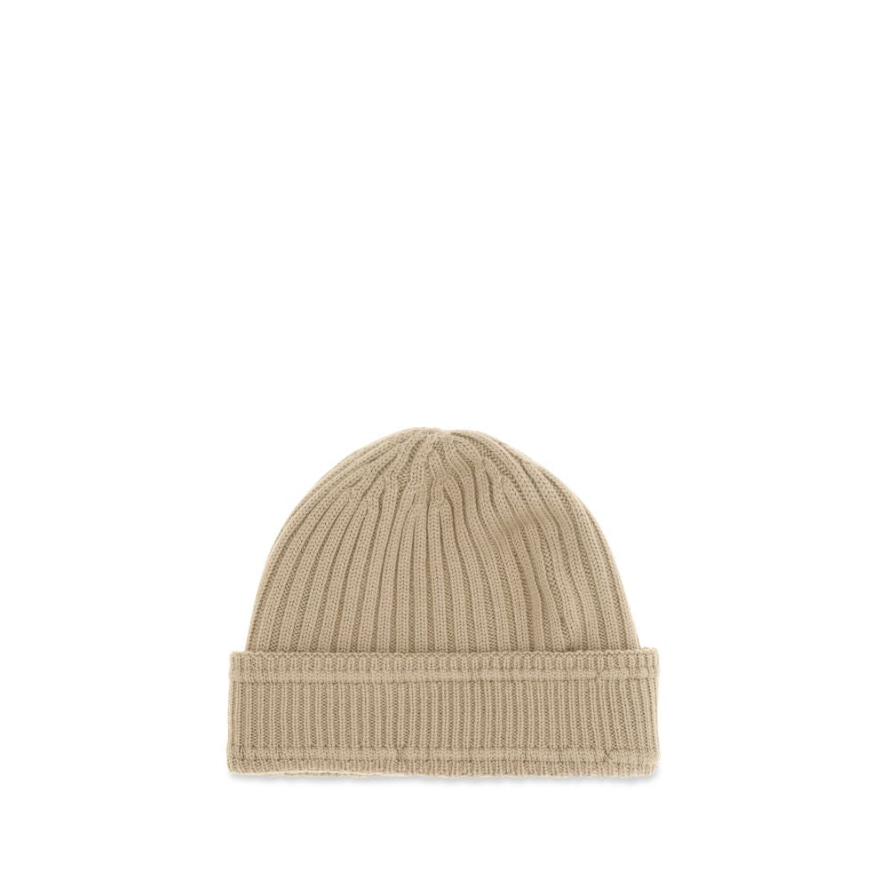Beanie Hat by Burberry for men in merino wool beige features a refined silhouette, showcasing the refined design of the Merino Wool Beanie Hat for a sophisticated look.