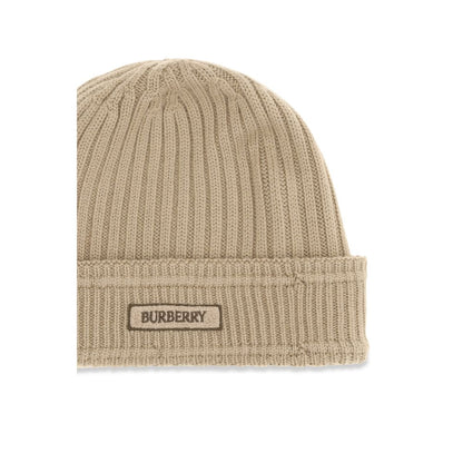 Beanie Hat by Burberry for men in merino wool beige features a refined silhouette, showcasing the refined design of the Merino Wool Beanie Hat for a sophisticated look.