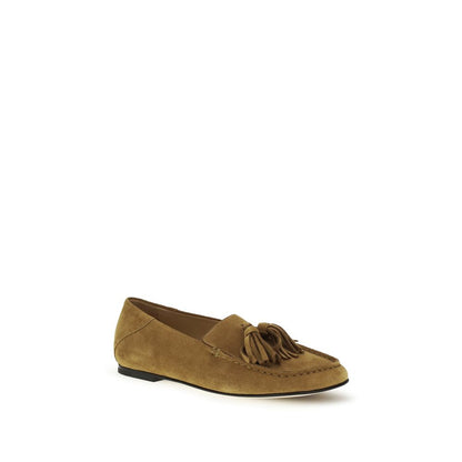 Loafer Slip-On Shoes by Dear Frances for women in bos taurus calf suede leather beige features an dynamic silhouette from the Women's Bos Taurus Calf Suede Leather Loafer Slip-On Shoes collection, defined by a dynamic and block-heel for a dynamic look.