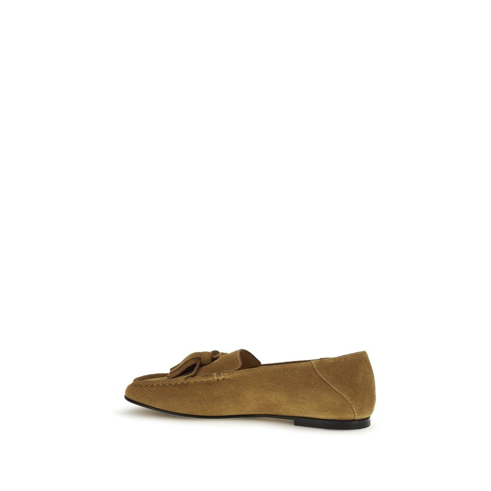 Loafer Slip-On Shoes by Dear Frances for women in bos taurus calf suede leather beige showcases a timeless silhouette from the Women's Bos Taurus Calf Suede Leather Loafer Slip-On Shoes collection, featuring a timeless block-heel and for a timeless finish.