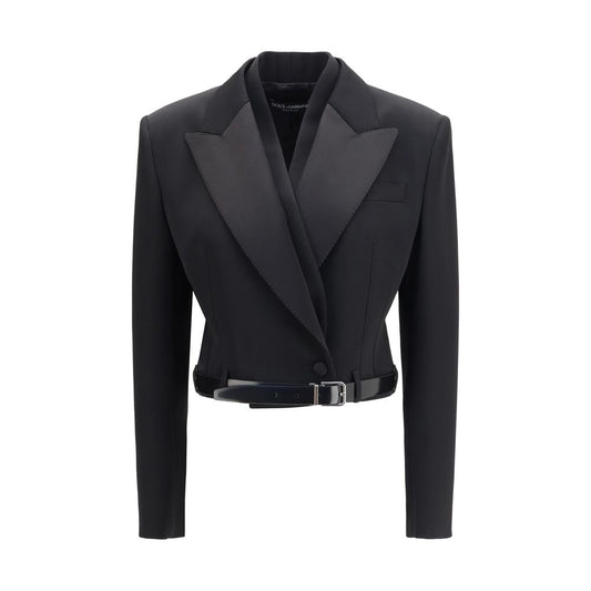 This Jacket by Dolce & Gabbana for women in polyester silk & wool black showcases a magnificent silhouette, meticulously crafted with a distinctive and functional for a magnificent finish.