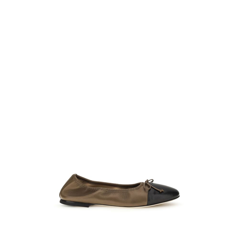 Ballet Flat Shoes by Dear Frances for women in bos taurus calf suede leather brown showcases a resplendent Gala Women's Bos Taurus Calf Suede Leather Ballet Flat Shoes aesthetic with a and almond toe style.