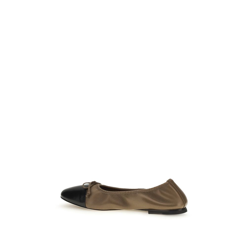 Ballet Flat Shoes by Dear Frances for women in bos taurus calf suede leather brown showcases a dynamic silhouette, artfully capturing Gala Women's Bos Taurus Calf Suede Leather Ballet Flat Shoes through its distinctive and elegant almond toe style.