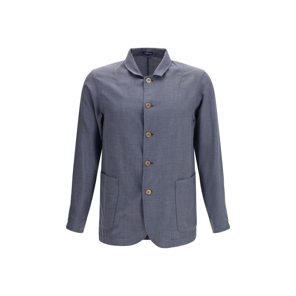 This Jacket by Finamore for men in cotton silk & wool gray showcases a magnificent silhouette, meticulously crafted with a distinctive and functional lightweight & pockets for a magnificent finish.