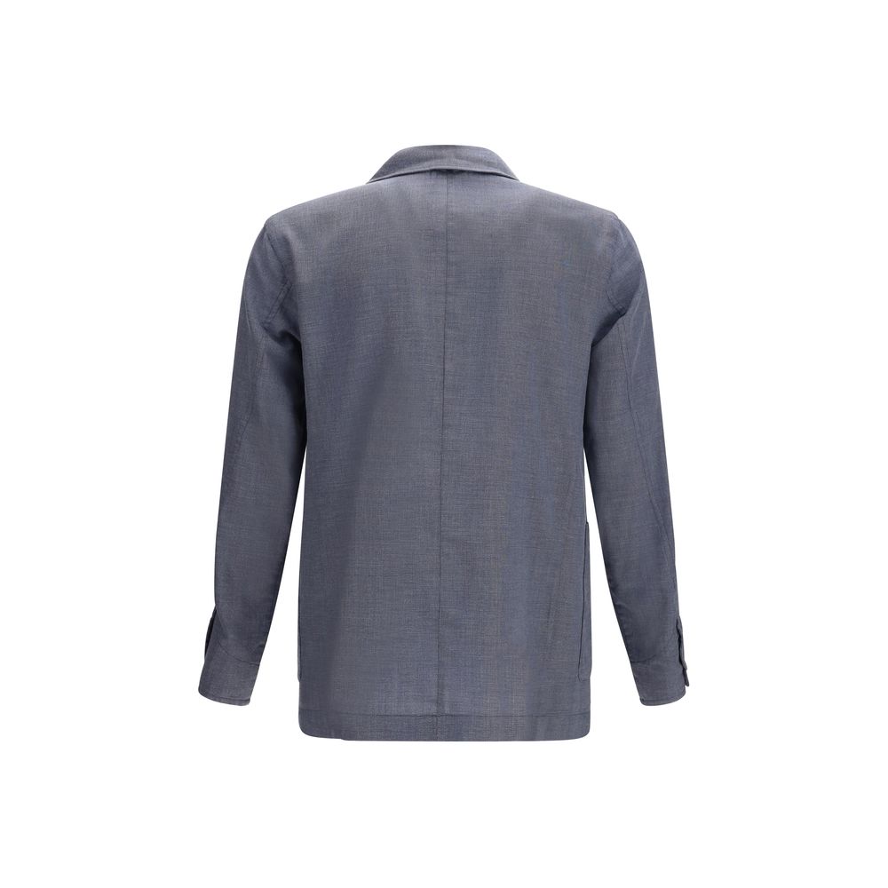 Jacket by Finamore for men in cotton silk & wool gray features a smart silhouette, perfectly accentuated by its unique and functional lightweight & pockets for a smart finish.