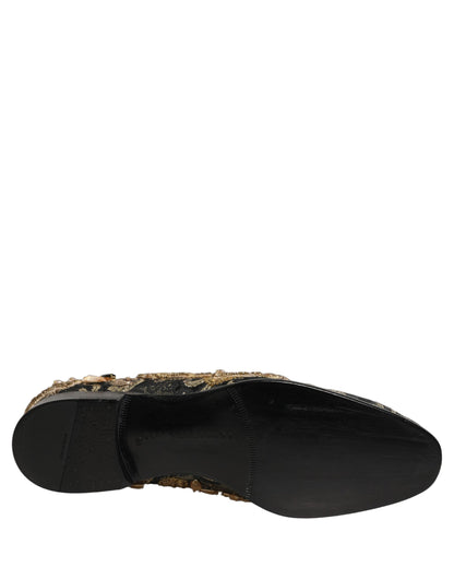 Dolce & Gabbana Men's Leather & Velvet Loafer Slip-On Shoes - Black Gold