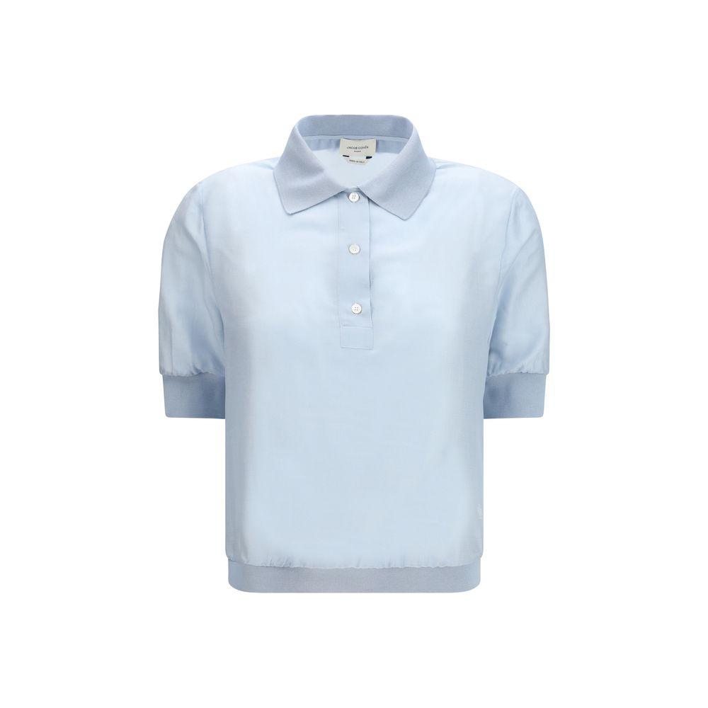 Blouse by Jacob Cohen for women in wool & silk blue features an architectural silhouette with a refined short-sleeve and elegant for a architectural look.