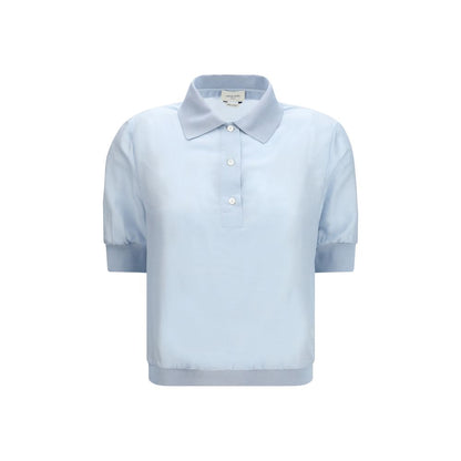 Blouse by Jacob Cohen for women in wool & silk blue features an architectural silhouette with a refined short-sleeve and elegant for a architectural look.