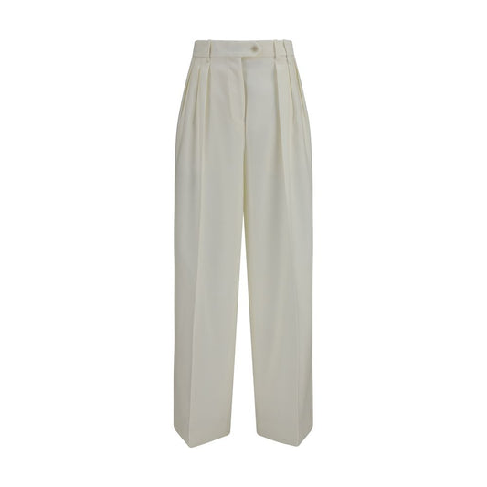 Casual Pants by Calvin Klein for women in merino wool white features a polished silhouette with a polished regular-fit, reaching a polished long and finished with a polished .