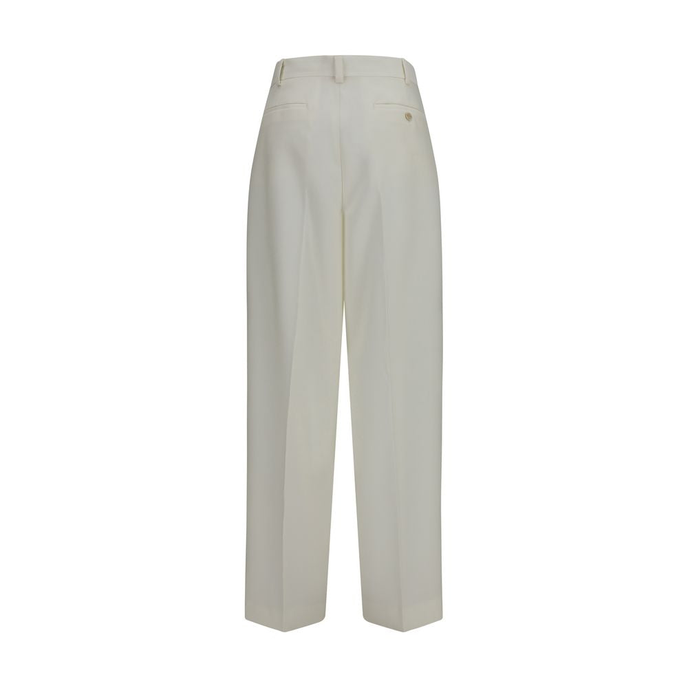 Casual Pants by Calvin Klein for women in merino wool white features an refined tailoring silhouette, showcasing a premium regular-fit with a and long cut for a refined tailoring look.