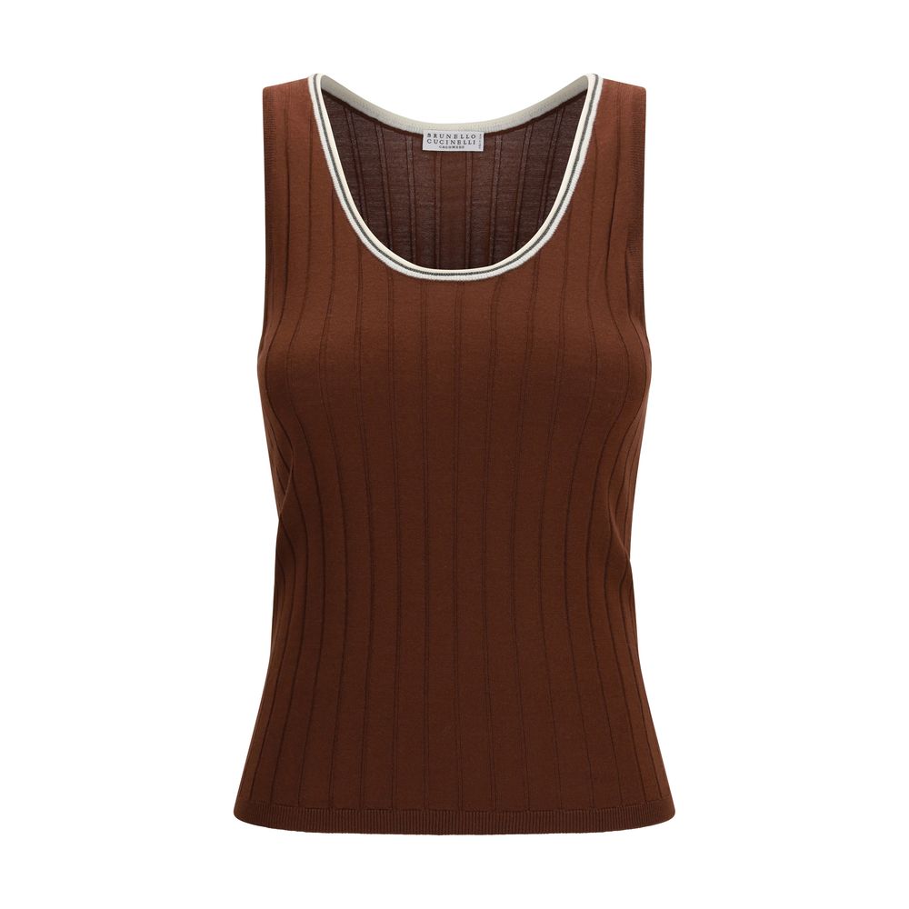 T-Shirt by Brunello Cucinelli for women in cashmere bordeaux features a plush silhouette, showcasing a sophisticated round neckline and sleeveless for a truly plush finish.