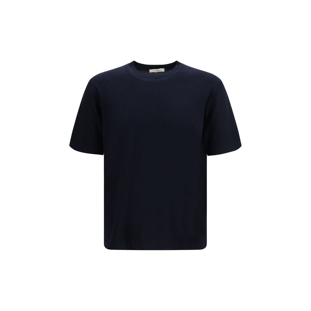 Sweater by Piacenza Cashmere for men in cashmere cotton blend blue features an tactile silhouette, showcasing a sophisticated crew neckline and tactile for a refined finish.