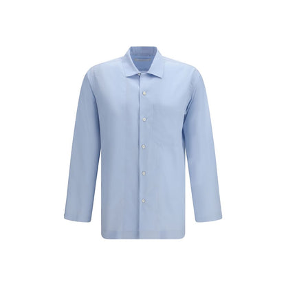 Shirt by Umit Benan for men in silk blue & havana showcases a sublime silhouette, artfully detailed with a sublime and long-sleeve for a sophisticated, sublime finish.
