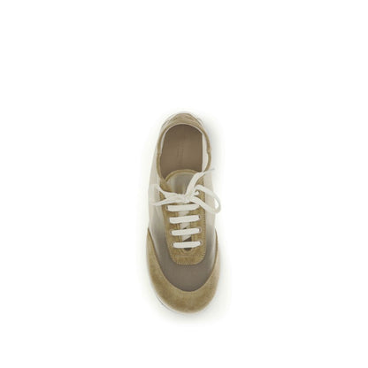 Sneakers by Dear Frances for women in polyamide & bos taurus calf leather beige presents a sumptuous silhouette, artfully capturing the essence of the Women's Low Top Polyamide & Bos Taurus Calf Leather Sneakers with its sumptuous low-top style design.
