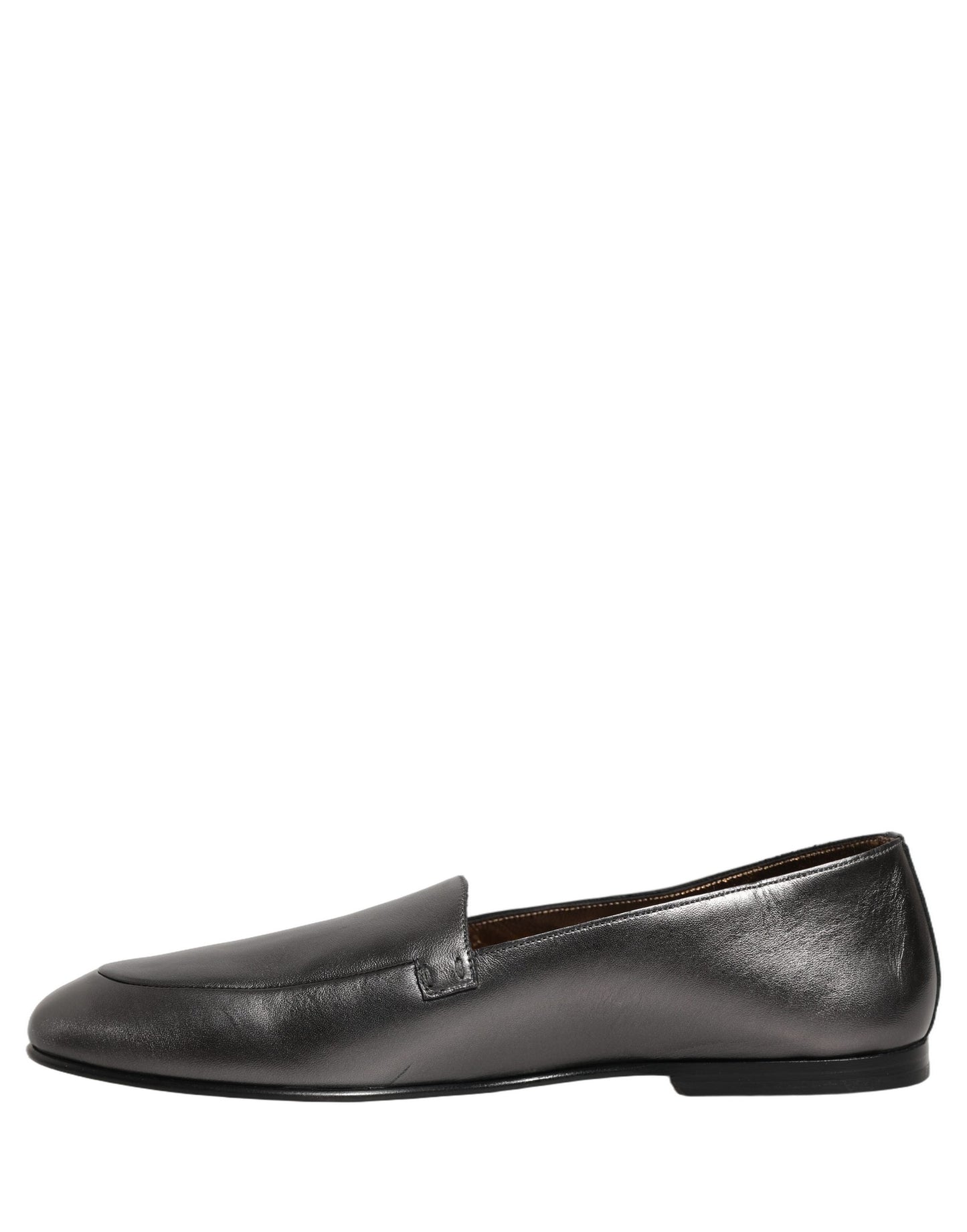 Dolce & Gabbana Silver Leather DG Logo Slip On Loafers Shoes