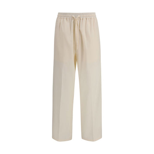 Casual Pants by Umit Benan for men in cotton & silk beige features an sartorial straight-leg & regular-fit and long with a cut for a sartorial finish.