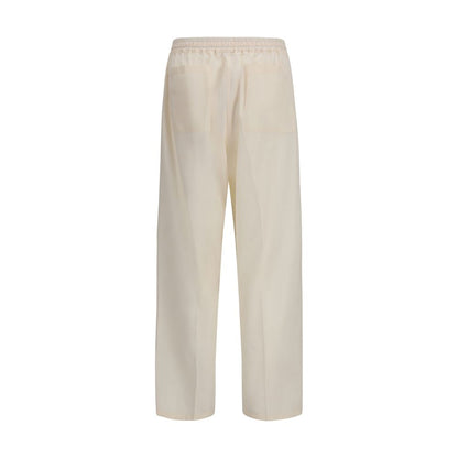 Casual Pants by Umit Benan for men in cotton & silk beige presents a tailored silhouette, showcasing a tailored straight-leg & regular-fit and long cut with a refined for a truly tailored aesthetic.